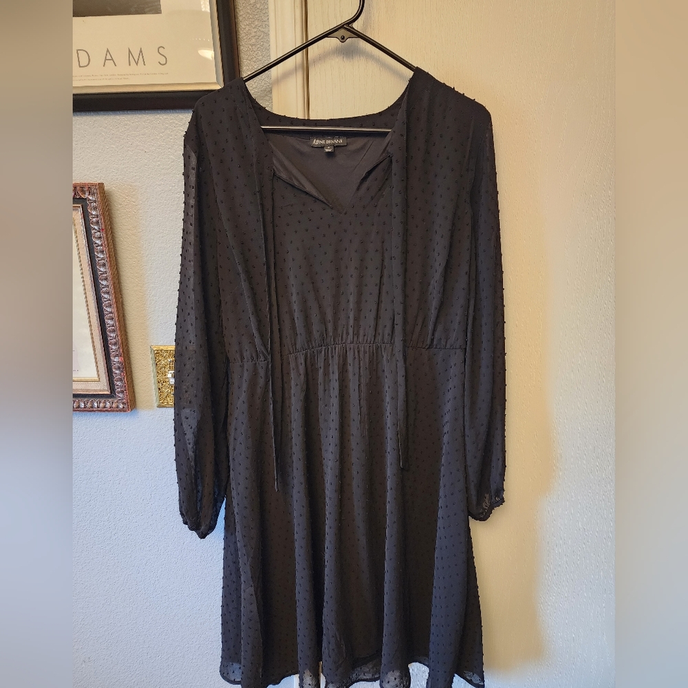 LB Black Sheer Sleeve Polka Dot Dress
